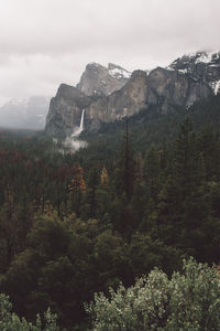 Scenic view of mountains against cloudy sky