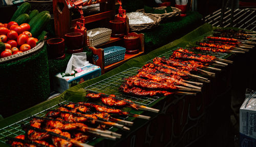 High angle view of meat for sale at market