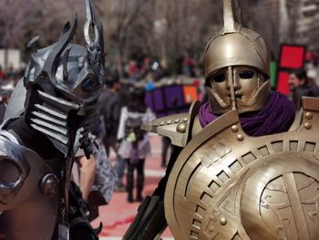 Close-up of men wearing costume