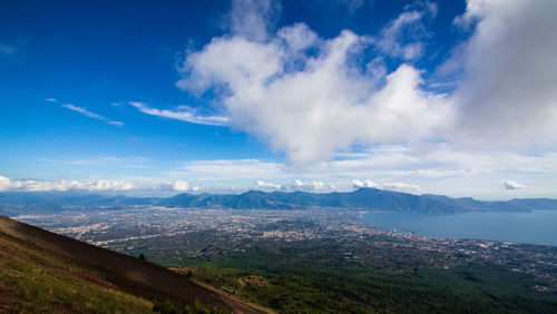 Aerial view of landscape against cloudy sky