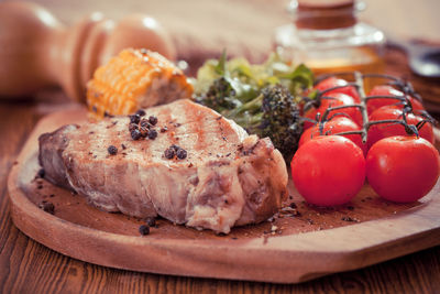 Close-up of fruits on cutting board