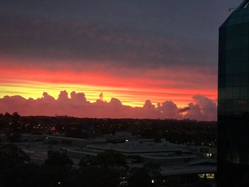 Silhouette cityscape against sky during sunset