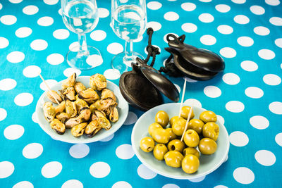 High angle view of food on table