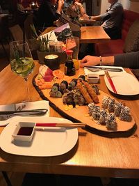 High angle view of drink on table in restaurant