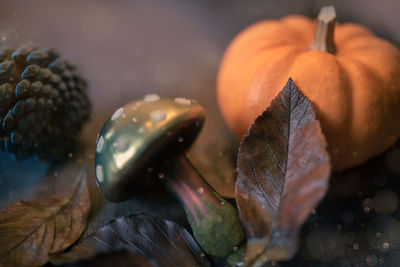 Thanksgiving background with autumnal fruits and leaves