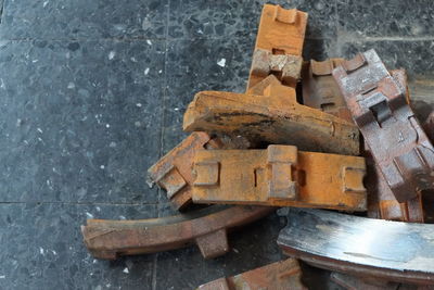 Close-up high angle view of rusty metal