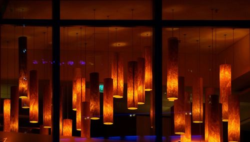 Interior of illuminated lights at night