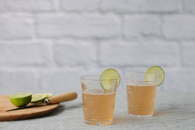 Close-up of drinks on table