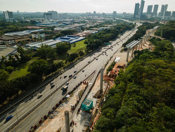 High angle view of traffic on road in city