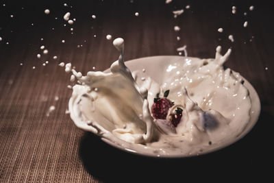 Close-up of dessert in plate on table