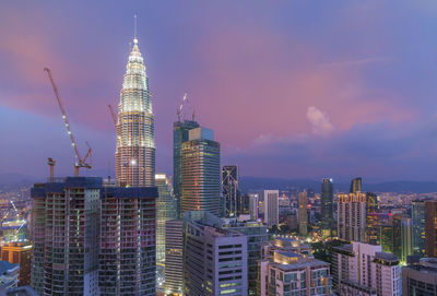 Skyscrapers lit up at night