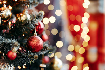 Close-up of illuminated christmas tree