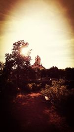 View of built structures at sunset