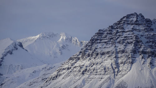 Scenic view of snow covered mountains against sky