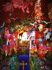 Multi colored decoration on display at night