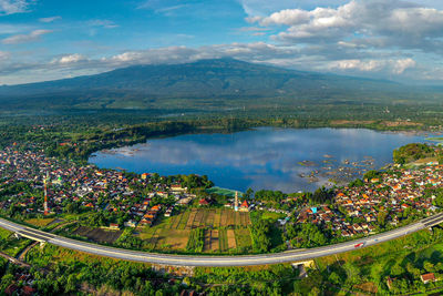 High angle view of cityscape against sky