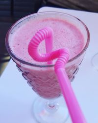 High angle view of drink in glass on table