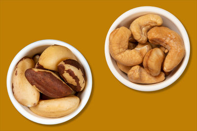 High angle view of cookies in bowl on table