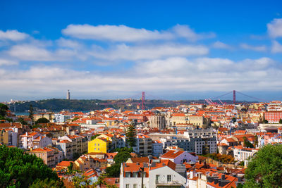 High angle view of townscape against sky