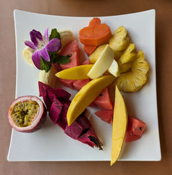 High angle view of food in plate