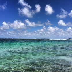 Scenic view of sea against blue sky