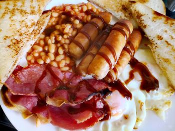 Close-up of breakfast served in plate