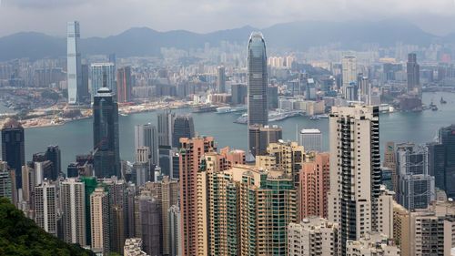 High angle view of city buildings