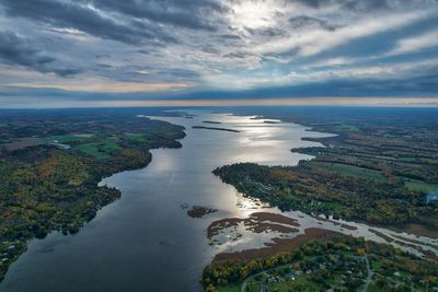 Drone photo of lake in the summer