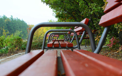 Close-up of red slide in park