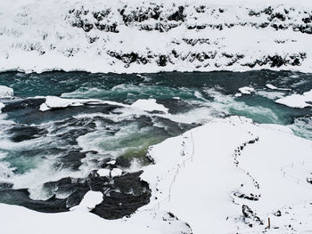 High angle view of frozen lake