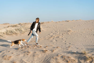 Full length of dog on beach