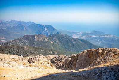 Scenic view of rocky mountains against sky