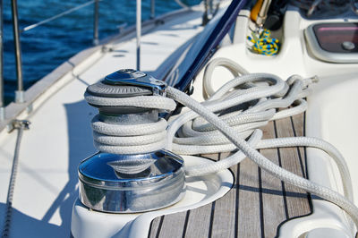 Lined winch on a sailing yacht at sea