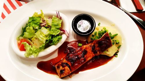 High angle view of food in plate