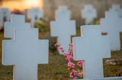 Close-up of cross on cemetery