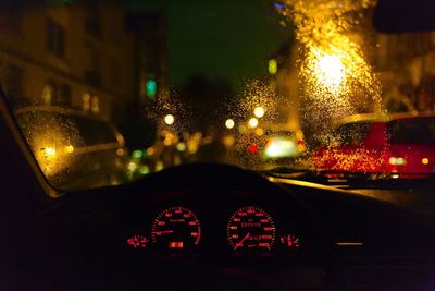 Illuminated lights in car at night