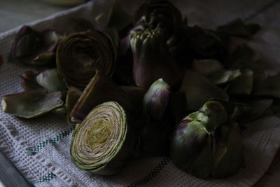 Artichokes on table