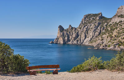 Scenic view of sea against clear blue sky