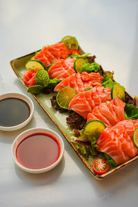 High angle view of food on table