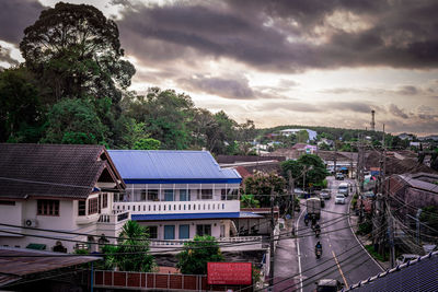 High angle view of townscape against sky