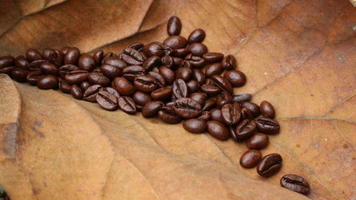 High angle view of coffee beans on table
