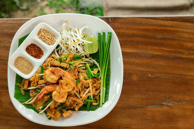 High angle view of food in bowl on table