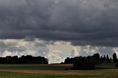 Scenic view of field against cloudy sky