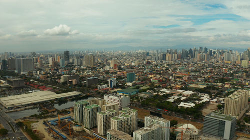 Cityscape of makati, the business center of manila.asian metropolis with skyscrapers view from above