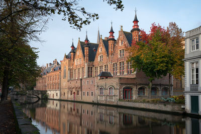 Historic buildings on the canals of bruges, belgium