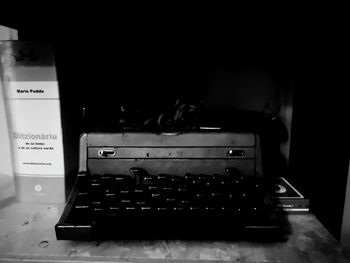 Close-up of vintage car on table