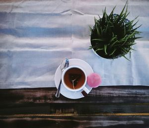 Close-up of tea cup on table