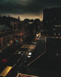 High angle view of city at night
