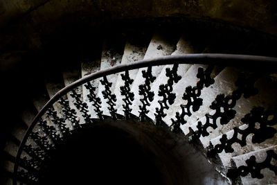 High angle view of spiral staircase in building