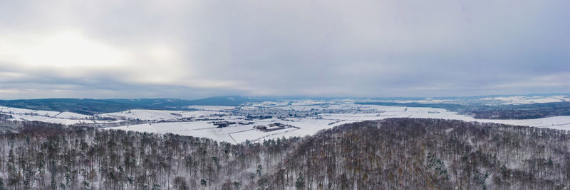 Scenic view of snow covered landscape against sky